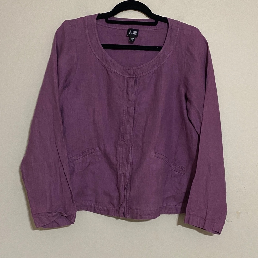 Eileen Fisher Lavender  blazer Jacket linen women S lagenlook casual office Y2K